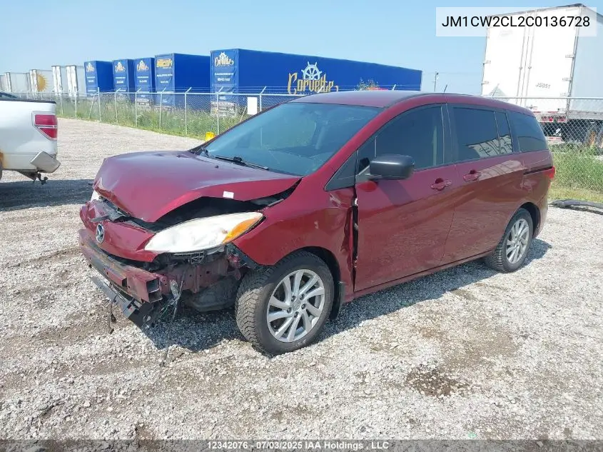 2012 Mazda Mazda5 Gs VIN: JM1CW2CL2C0136728 Lot: 12342076