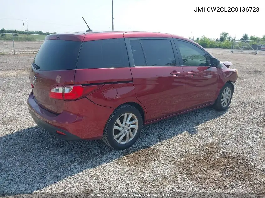 2012 Mazda Mazda5 Gs VIN: JM1CW2CL2C0136728 Lot: 12342076