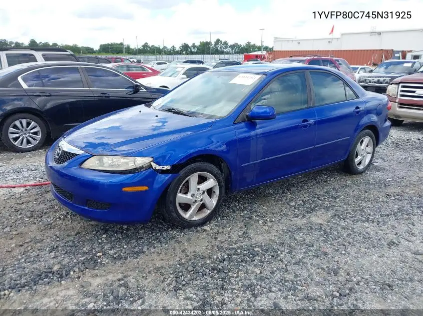 2004 Mazda Mazda6 I VIN: 1YVFP80C745N31925 Lot: 42434203