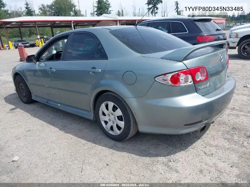 2004 Mazda Mazda6 S VIN: 1YVFP80D345N33485 Lot: 42584808