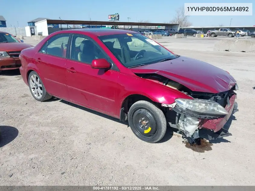 2006 Mazda Mazda6 S Grand Touring VIN: 1YVHP80D965M34892 Lot: 41781192