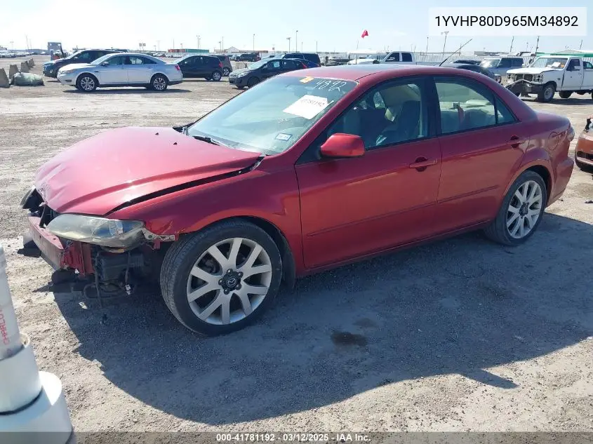 2006 Mazda Mazda6 S Grand Touring VIN: 1YVHP80D965M34892 Lot: 41781192