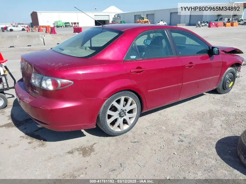 2006 Mazda Mazda6 S Grand Touring VIN: 1YVHP80D965M34892 Lot: 41781192