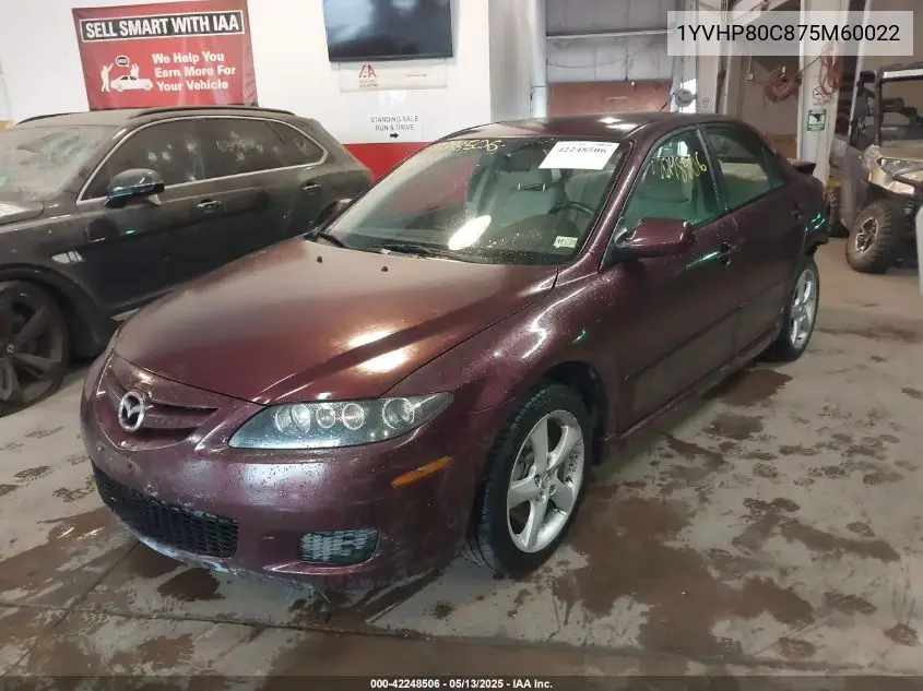2007 Mazda Mazda6 I Sport Ve VIN: 1YVHP80C875M60022 Lot: 42248506