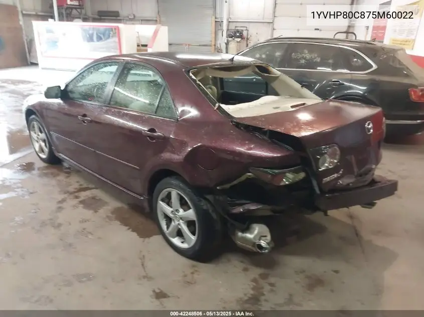 2007 Mazda Mazda6 I Sport Ve VIN: 1YVHP80C875M60022 Lot: 42248506