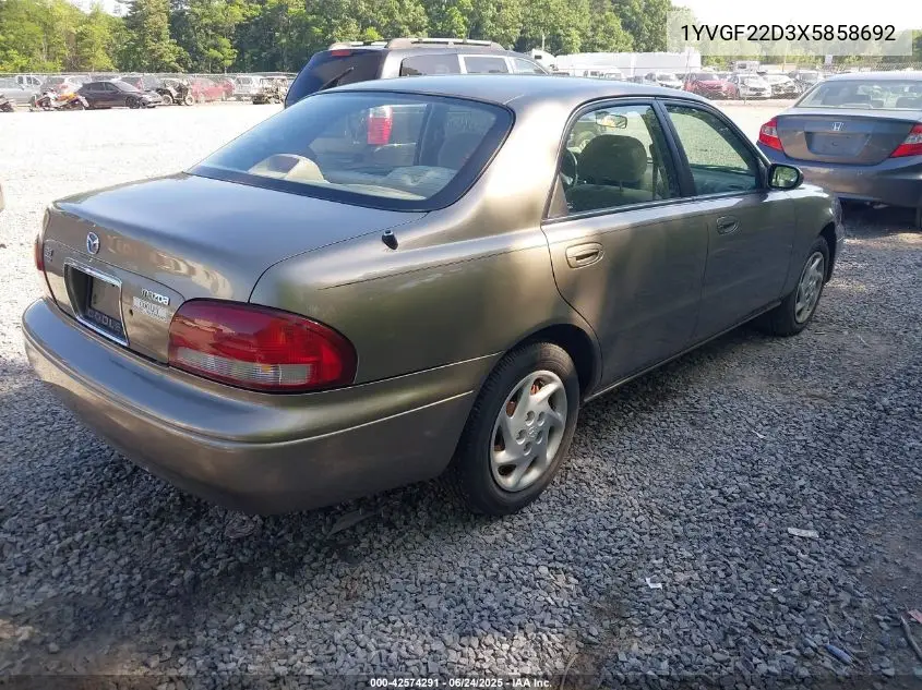 1999 Mazda 626 Es V6/Lx (V6) VIN: 1YVGF22D3X5858692 Lot: 42574291