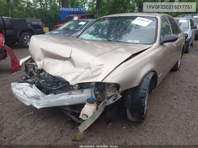 2001 Mazda 626 Es/Lx VIN: 1YVGF22C215217757 Lot: 42384476