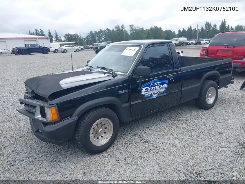 1989 Mazda B2200 Short Bed VIN: JM2UF1132K0762100 Lot: 42386230
