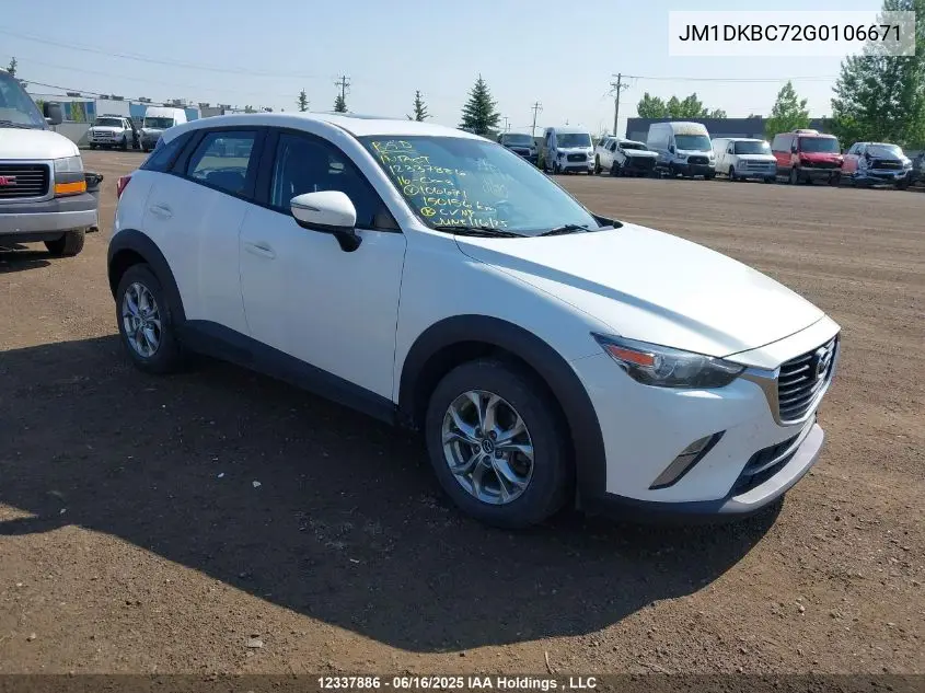 2016 Mazda Cx-3 Touring VIN: JM1DKBC72G0106671 Lot: 12337886