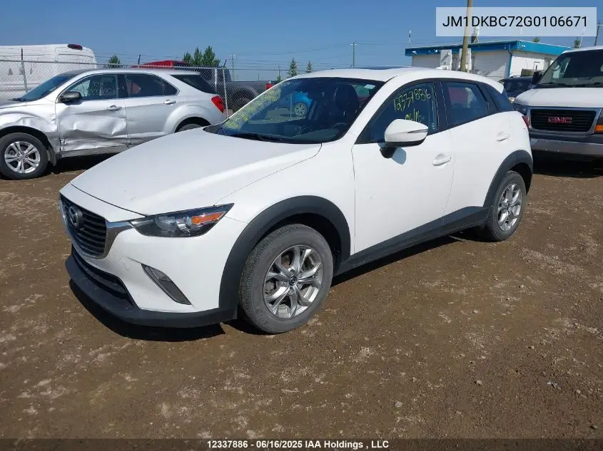 2016 Mazda Cx-3 Touring VIN: JM1DKBC72G0106671 Lot: 12337886