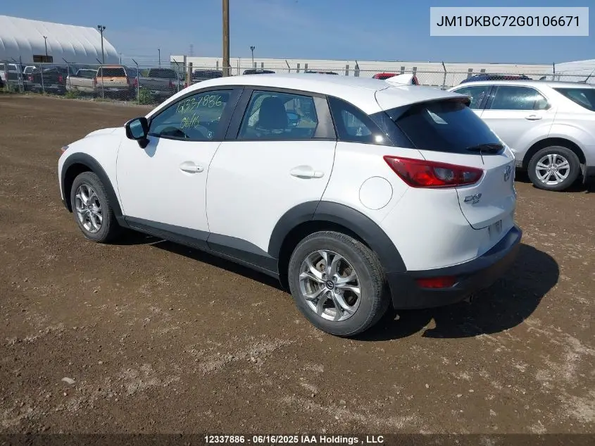 2016 Mazda Cx-3 Touring VIN: JM1DKBC72G0106671 Lot: 12337886