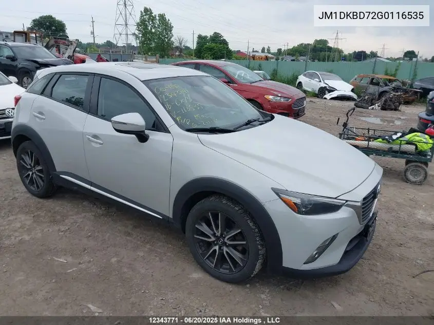 2016 Mazda Cx-3 Grand Touring VIN: JM1DKBD72G0116535 Lot: 12343771