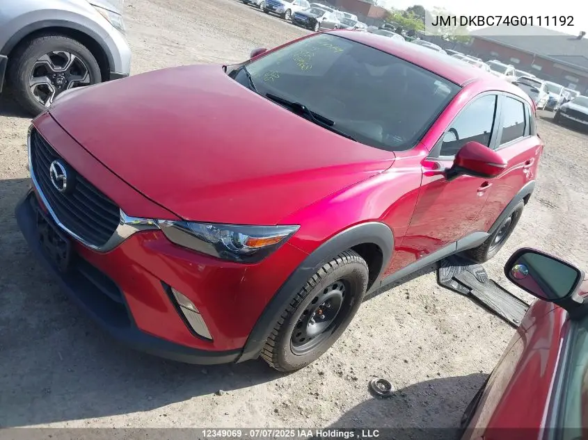 2016 Mazda Cx-3 Gs VIN: JM1DKBC74G0111192 Lot: 12349069