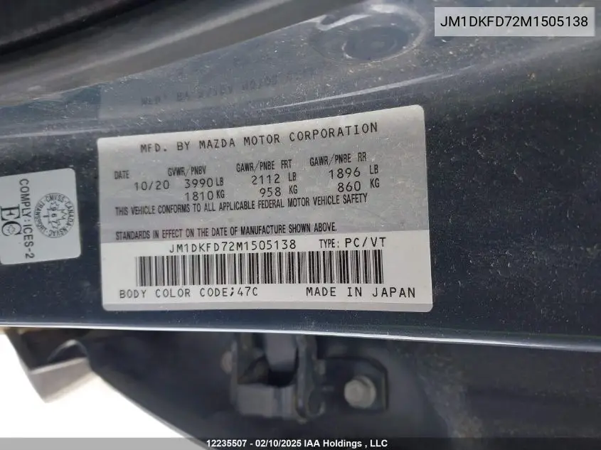 2021 Mazda Cx-3 VIN: JM1DKFD72M1505138 Lot: 12235507