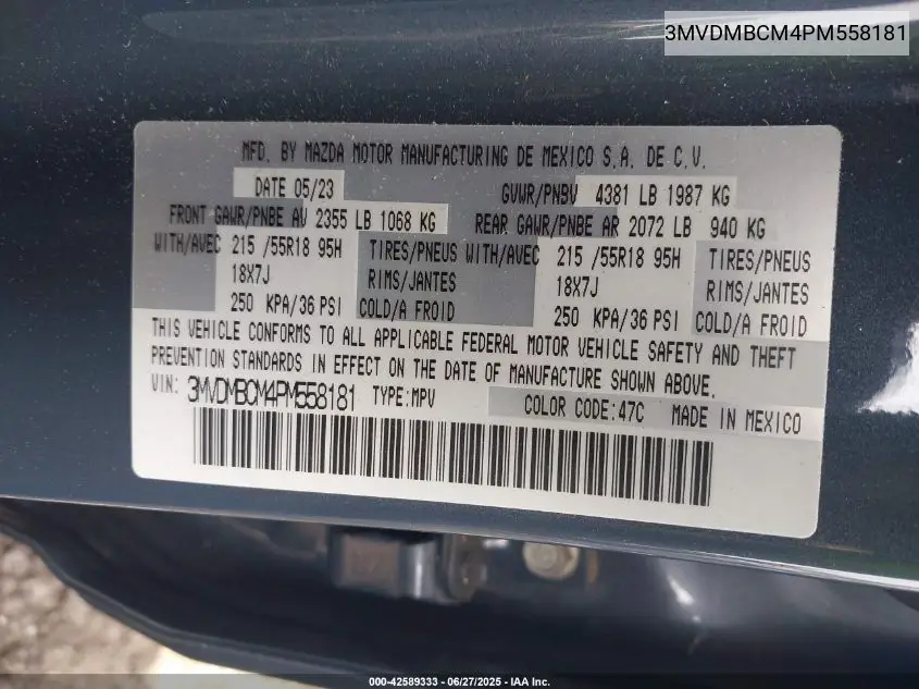 2023 Mazda Cx-30 2.5 S Carbon Edition VIN: 3MVDMBCM4PM558181 Lot: 42589333