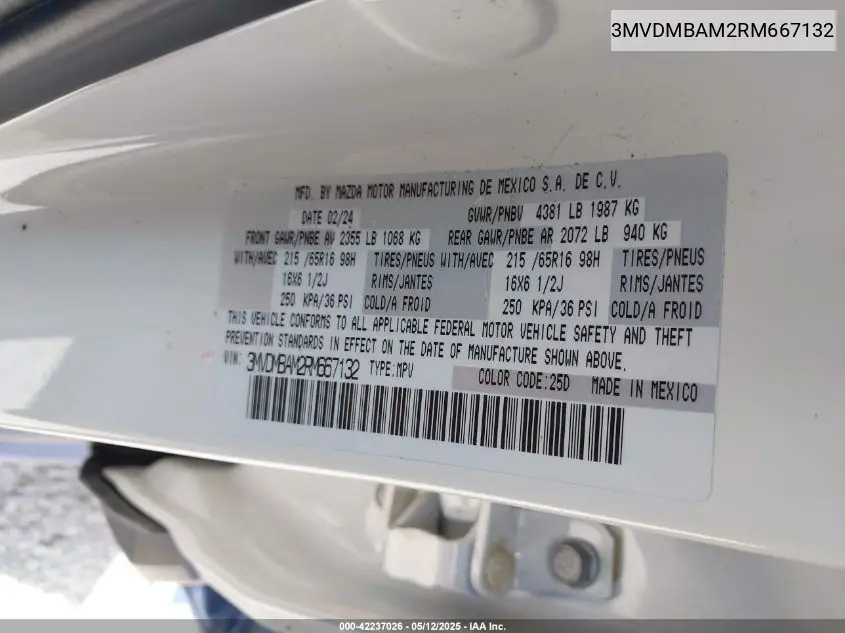 2024 Mazda Cx-30 2.5 S VIN: 3MVDMBAM2RM667132 Lot: 42237026