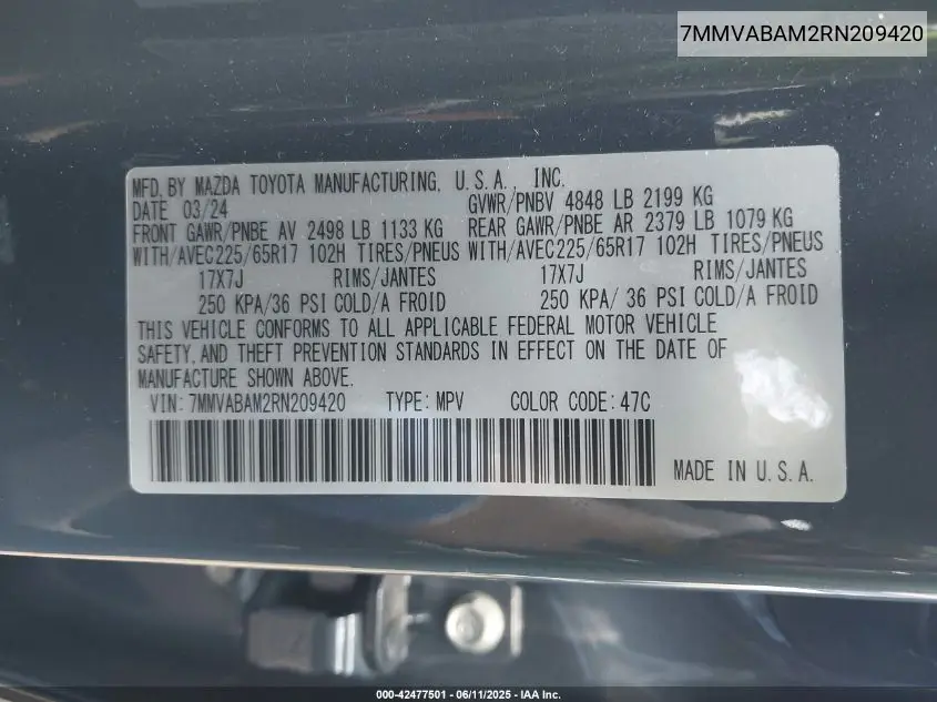 2024 Mazda Cx-50 2.5 S Select VIN: 7MMVABAM2RN209420 Lot: 42477501