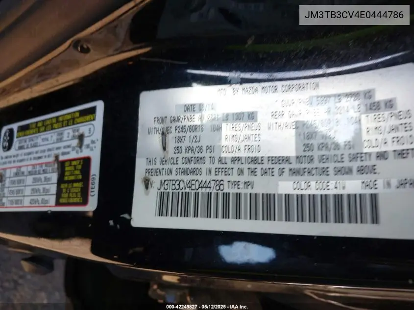 2014 Mazda Cx-9 Touring VIN: JM3TB3CV4E0444786 Lot: 42249827