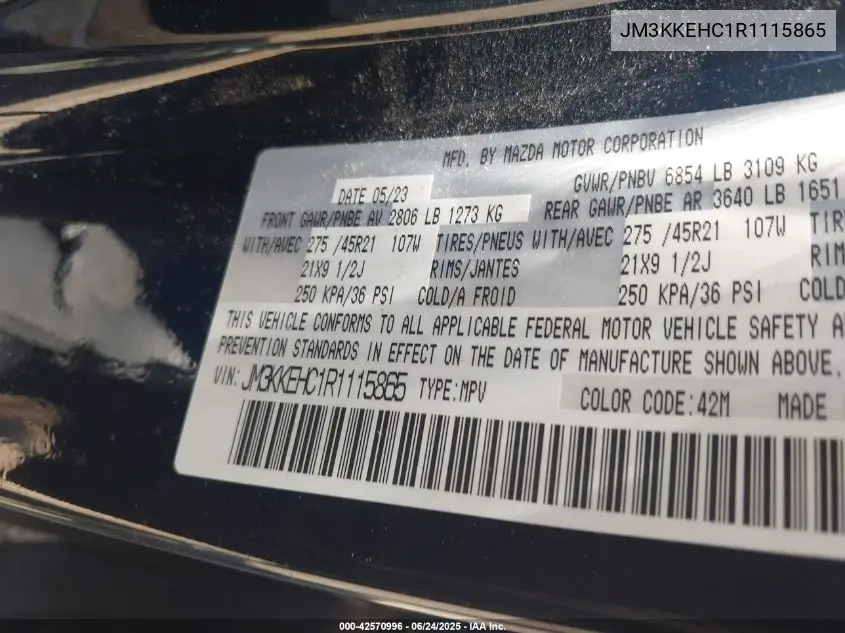 2024 Mazda Cx-90 3.3 Turbo S Premium Plus VIN: JM3KKEHC1R1115865 Lot: 42570996