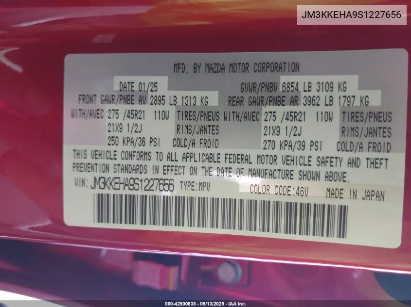 2025 Mazda Cx-90 Phev Premium Plus Package VIN: JM3KKEHA9S1227656 Lot: 42500838