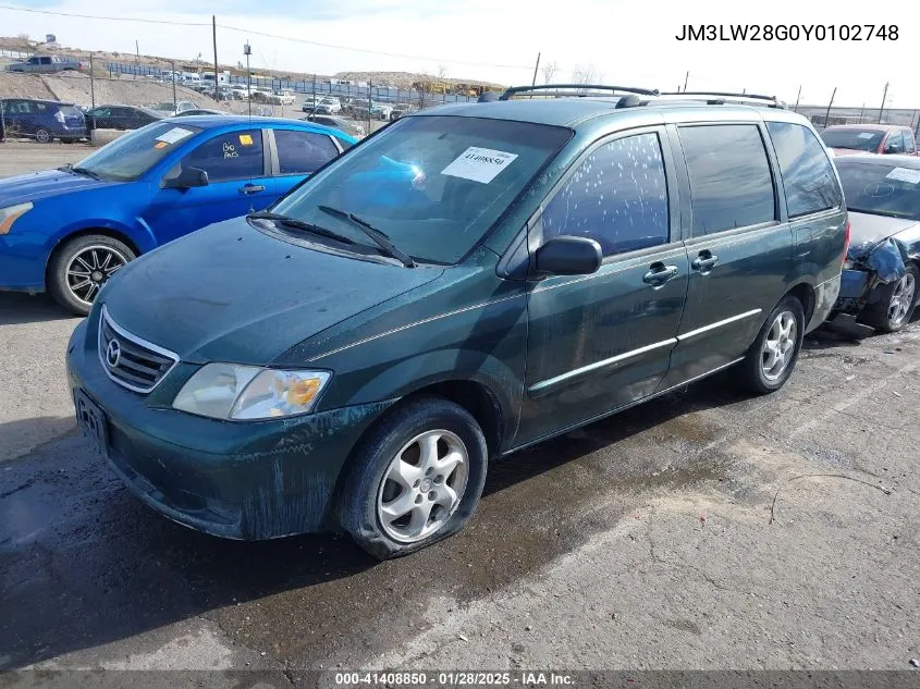 2000 Mazda Mpv Dx/Es/Lx VIN: JM3LW28G0Y0102748 Lot: 41408850
