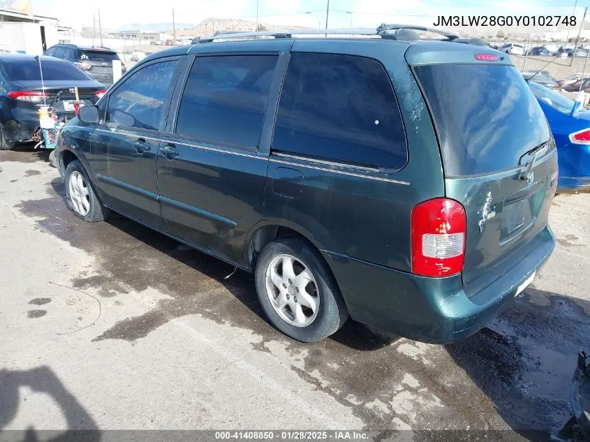 2000 Mazda Mpv Dx/Es/Lx VIN: JM3LW28G0Y0102748 Lot: 41408850