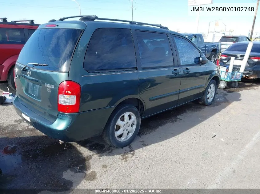 2000 Mazda Mpv Dx/Es/Lx VIN: JM3LW28G0Y0102748 Lot: 41408850