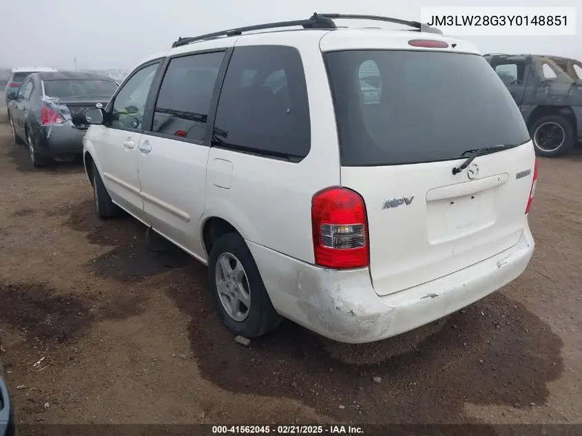 2000 Mazda Mpv Dx/Es/Lx VIN: JM3LW28G3Y0148851 Lot: 41562045