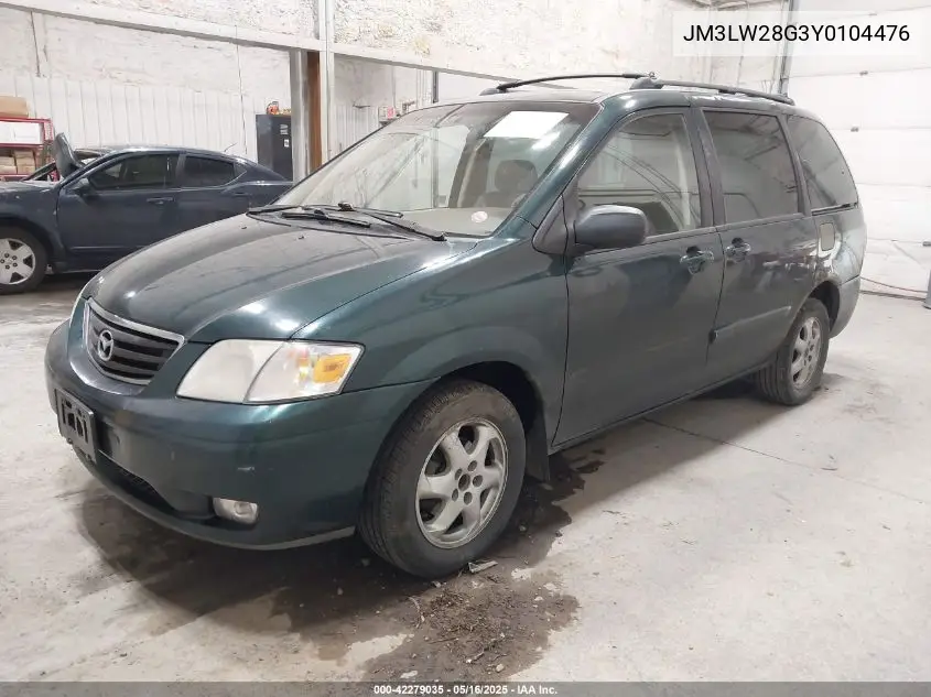 2000 Mazda Mpv Dx/Es/Lx VIN: JM3LW28G3Y0104476 Lot: 42279035