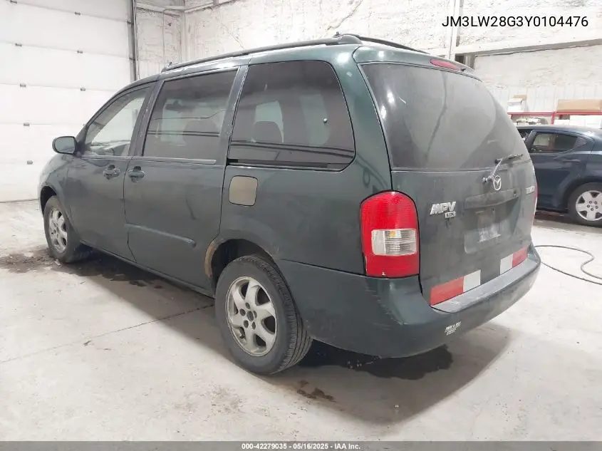 2000 Mazda Mpv Dx/Es/Lx VIN: JM3LW28G3Y0104476 Lot: 42279035