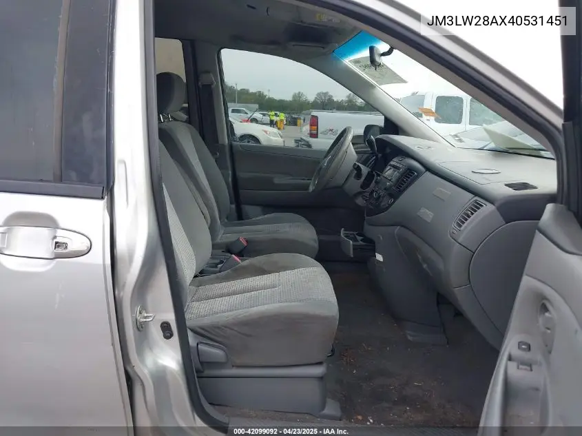 2004 Mazda Mpv Lx VIN: JM3LW28AX40531451 Lot: 42099092