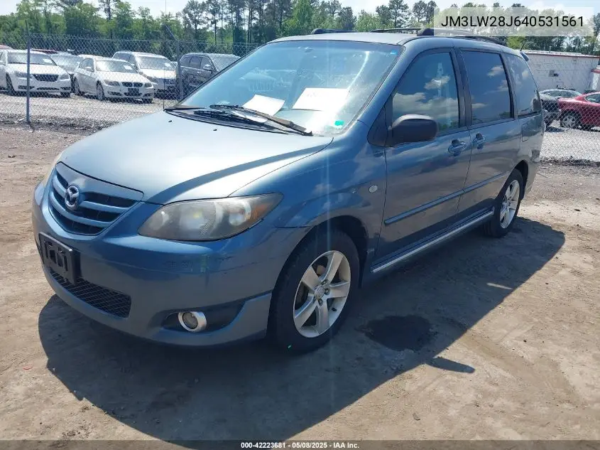 2004 Mazda Mpv Lx VIN: JM3LW28J640531561 Lot: 42223681
