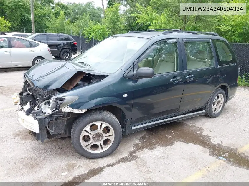 2004 Mazda Mpv Lx VIN: JM3LW28A340504334 Lot: 42431199