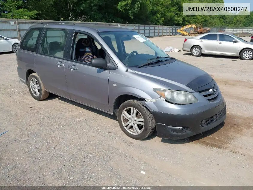 2004 Mazda Mpv Lx VIN: JM3LW28AX40500247 Lot: 42545659