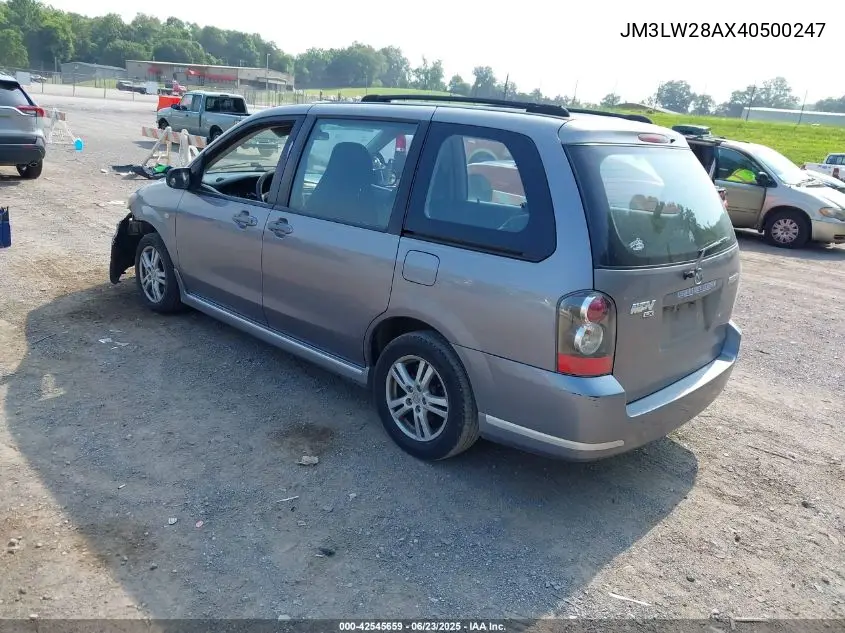 2004 Mazda Mpv Lx VIN: JM3LW28AX40500247 Lot: 42545659