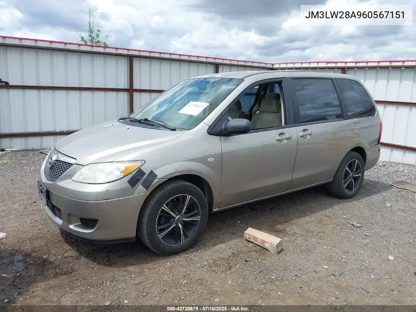 2006 Mazda Mpv Lx-Sv VIN: JM3LW28A960567151 Lot: 42720679