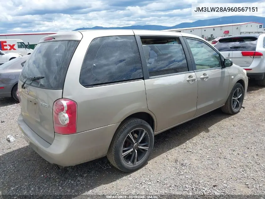 2006 Mazda Mpv Lx-Sv VIN: JM3LW28A960567151 Lot: 42720679