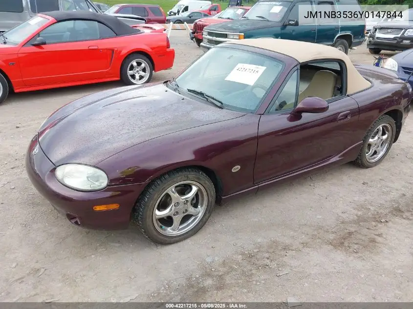 2000 Mazda Mx-5 Miata Ls/Special Edition VIN: JM1NB3536Y0147844 Lot: 42217215