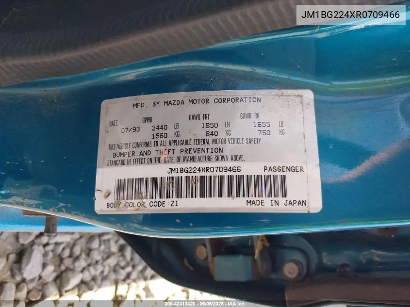 1994 Mazda Protege Dx VIN: JM1BG224XR0709466 Lot: 42413420