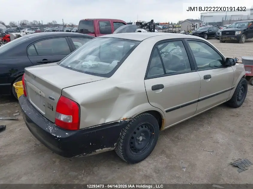 1999 Mazda Protege Dx/Lx VIN: JM1BJ2222X0191432 Lot: 12293473