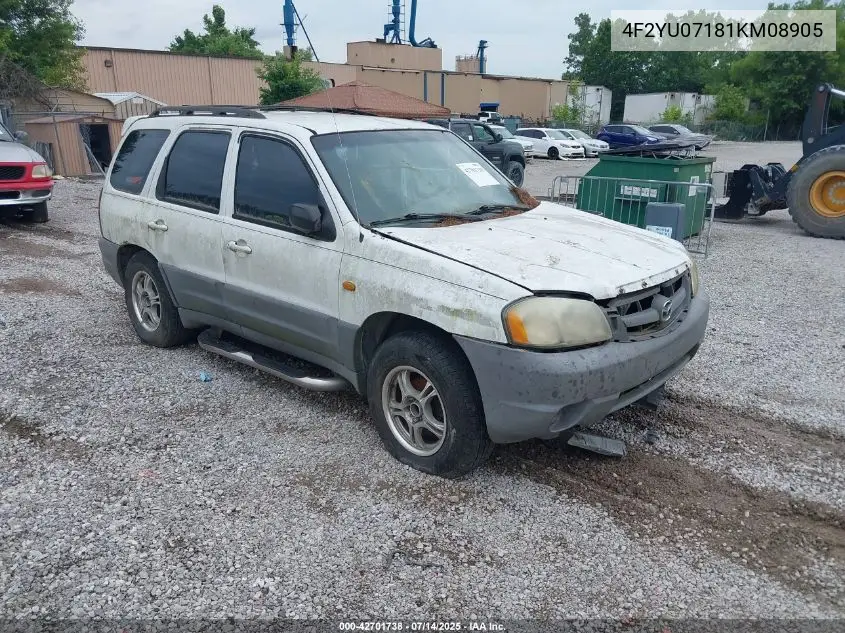 2001 Mazda Tribute Dx V6 VIN: 4F2YU07181KM08905 Lot: 42701738