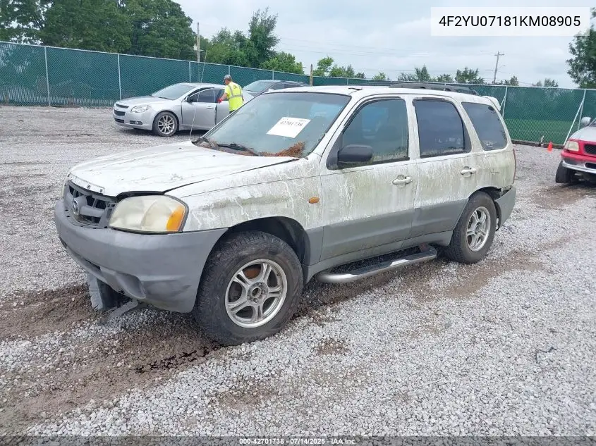 2001 Mazda Tribute Dx V6 VIN: 4F2YU07181KM08905 Lot: 42701738