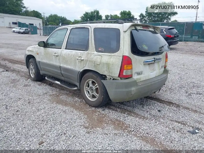 2001 Mazda Tribute Dx V6 VIN: 4F2YU07181KM08905 Lot: 42701738