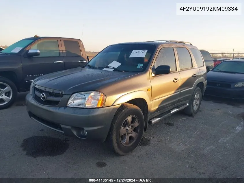 2002 Mazda Tribute Es V6/Lx V6 VIN: 4F2YU09192KM09334 Lot: 41135145