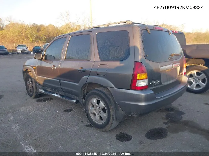 2002 Mazda Tribute Es V6/Lx V6 VIN: 4F2YU09192KM09334 Lot: 41135145