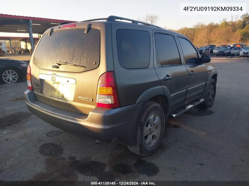 2002 Mazda Tribute Es V6/Lx V6 VIN: 4F2YU09192KM09334 Lot: 41135145