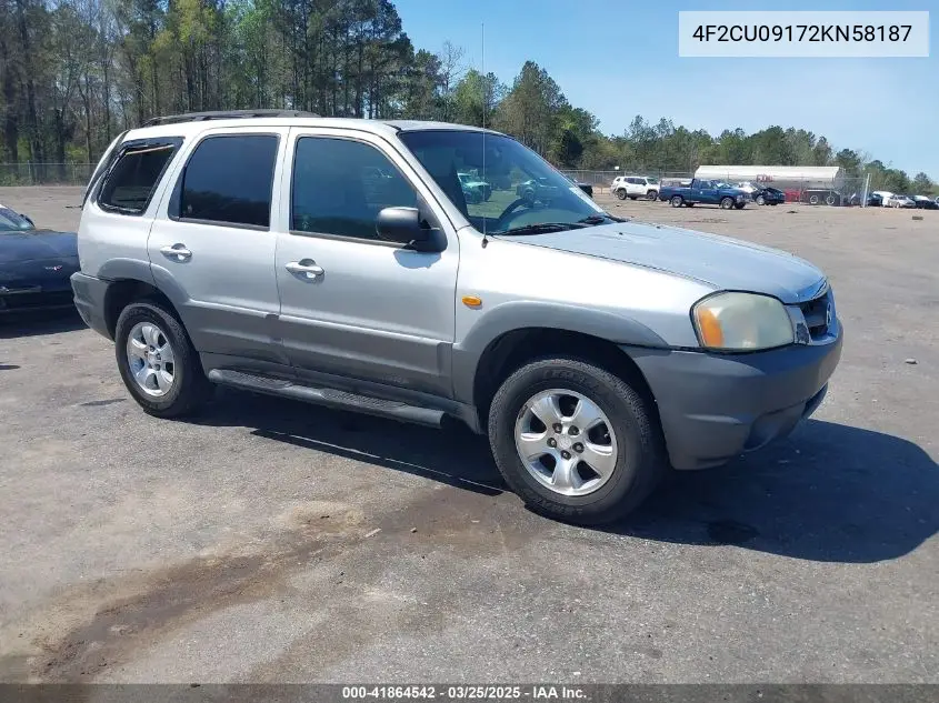 2002 Mazda Tribute VIN: 4F2CU09102KM58187 Lot: 41864542