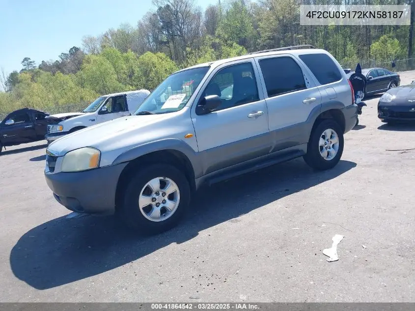 2002 Mazda Tribute VIN: 4F2CU09102KM58187 Lot: 41864542