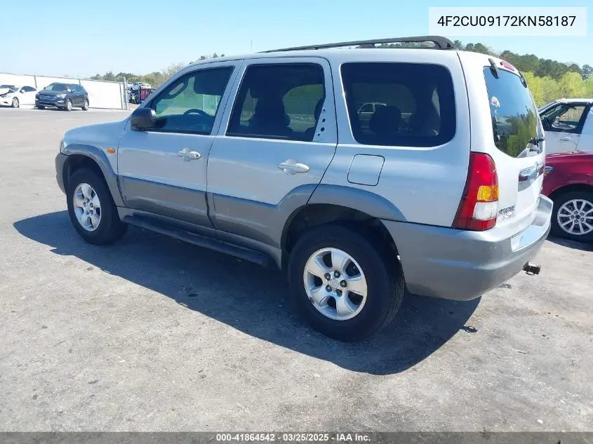 2002 Mazda Tribute VIN: 4F2CU09102KM58187 Lot: 41864542