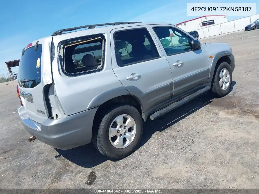 2002 Mazda Tribute VIN: 4F2CU09102KM58187 Lot: 41864542